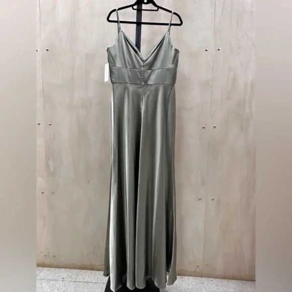 Jenny Yoo Brenna style Sage long cocktail gown/bridesmaid dress NWT sz 14 - Picture 2 of 16
